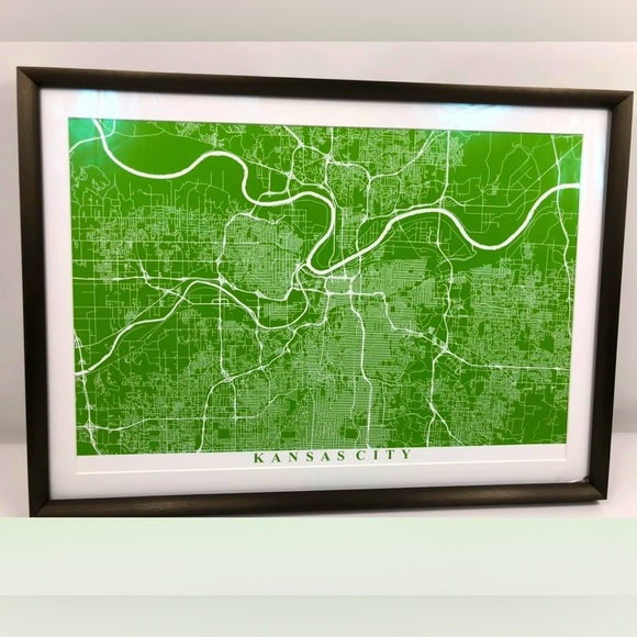 KANSAS CITY , City Map Framed Wall Art Print, Great Home Decor 14.5”x20” - Picture 1 of 11